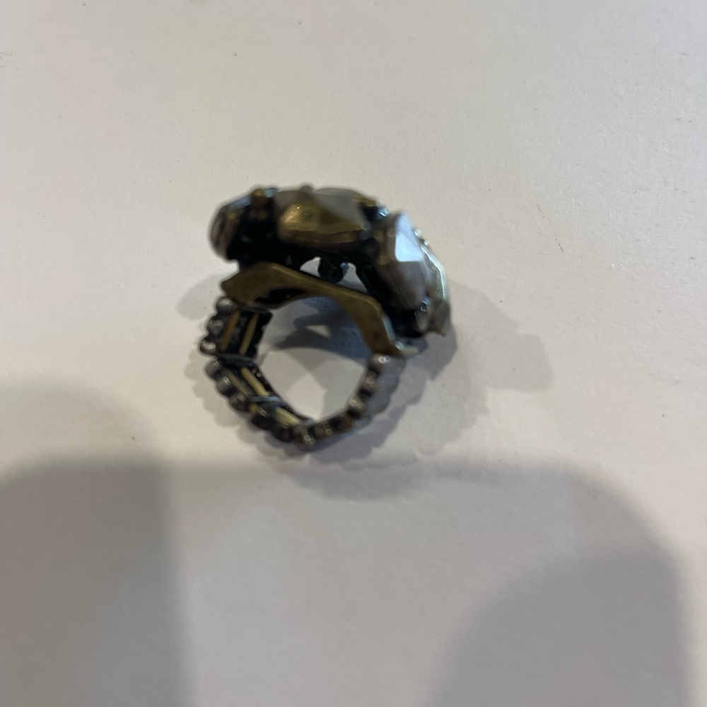Gold Silver Geometric Statement Stretch Ring Vint… - image 8